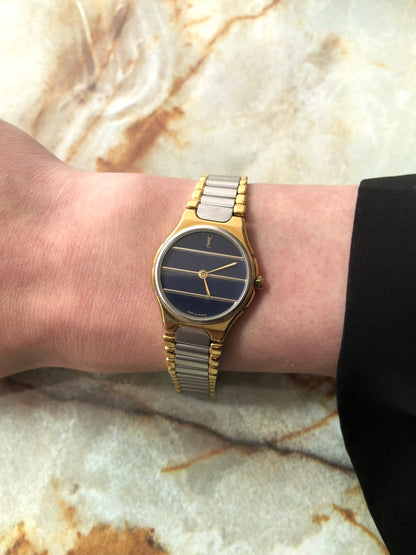 Yves Saint Laurent YSL Logo Watch Silver×Black Vintage as4e87