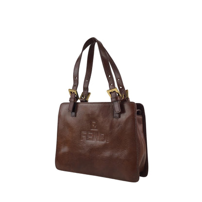 FENDI Logo Embossed Handbag Brown Vintage 8dvn7y