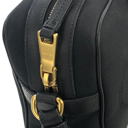 PRADA Logo Ribbon Canvas Leather Crossbody Shoulder bag Black Vintage smkdzd