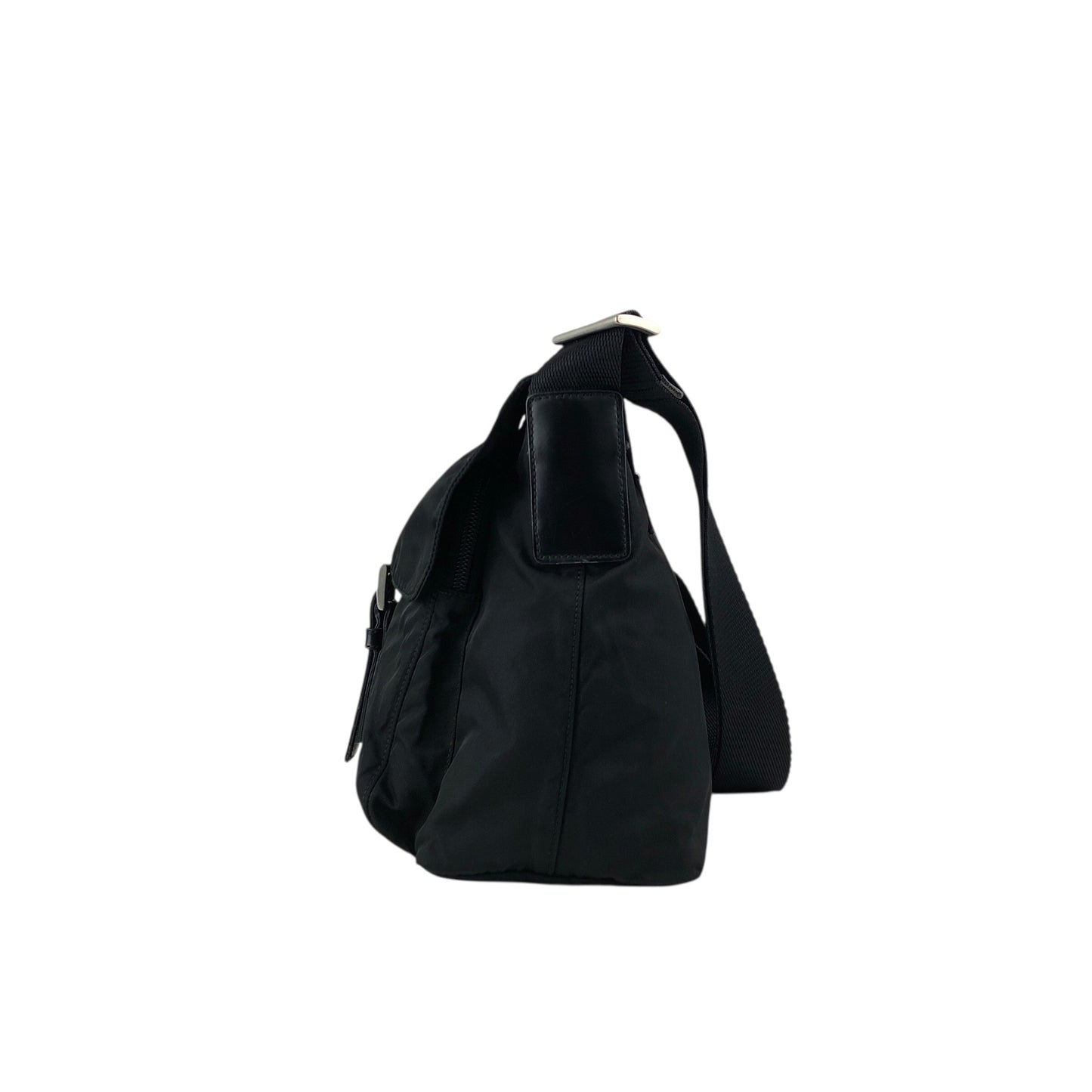 PRADA Tessuto Triangle Logo Front Buckle Shoulder bag Black Vintage dh6ap8