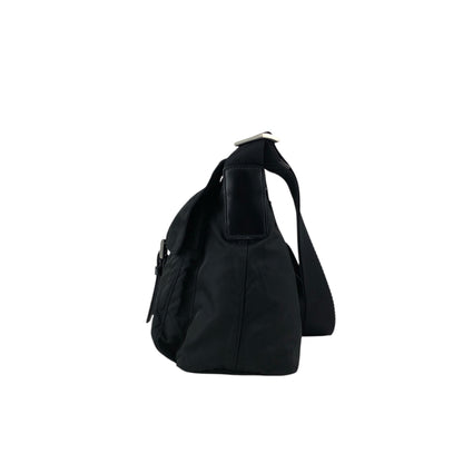 PRADA Tessuto Triangle Logo Front Buckle Shoulder bag Black Vintage dh6ap8