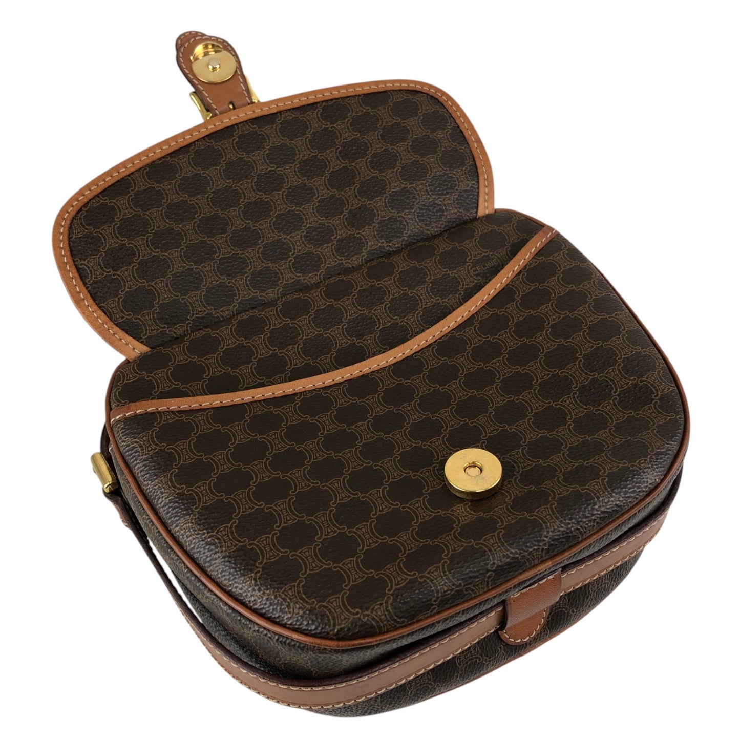 CELINE Macadam Blason Front Buckle Shoulder bag Brown Vintage 6tcy32