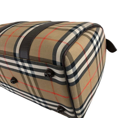 BURBERRY Classic Check Logo Canvas Leather Handbag Boston bag Brown Vintage 7nif54