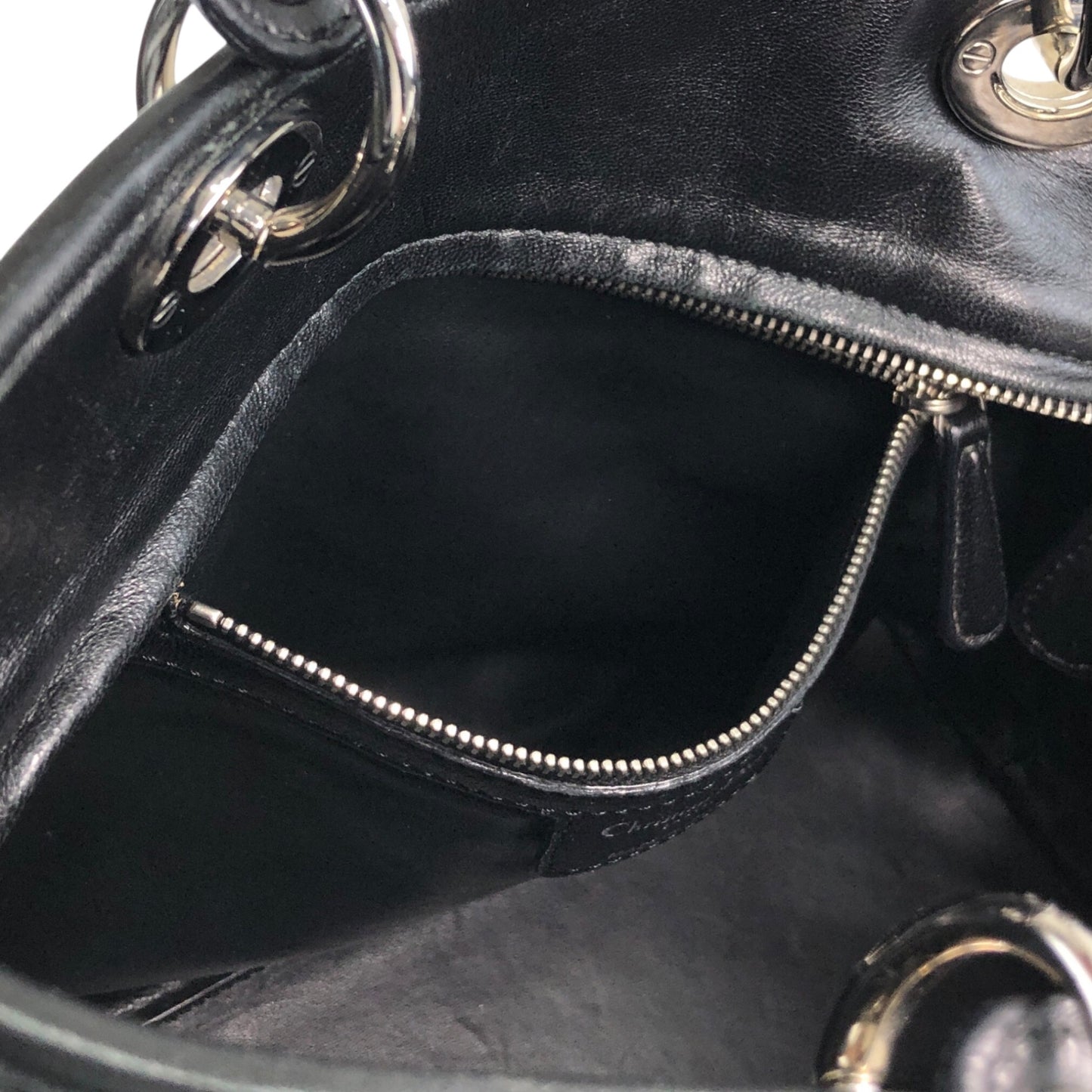 Christian Dior Lady Dior Cannage Logo Charm Handbag Black Vintage ymgxfh