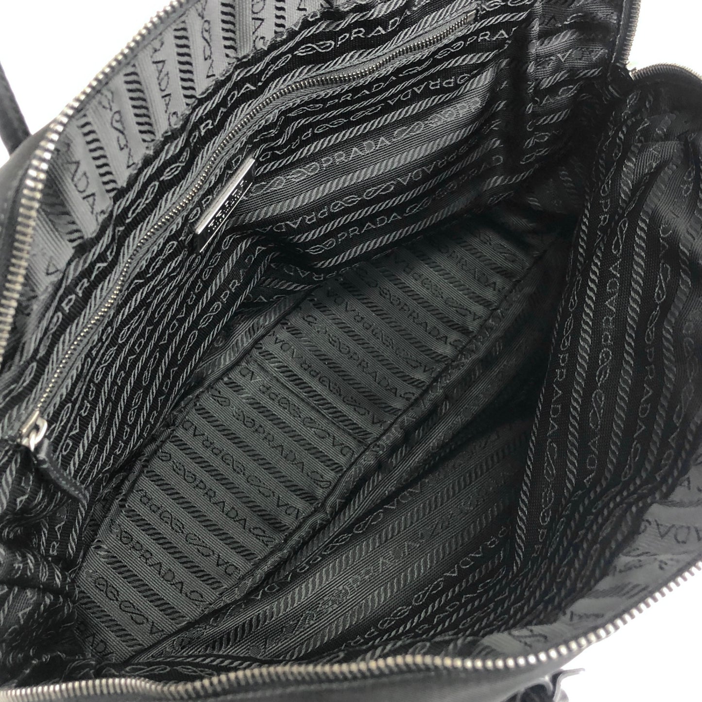 PRADA Tessuto Triangle Logo Padlock Boston bag Handbag Black Vintage 5ybv5s