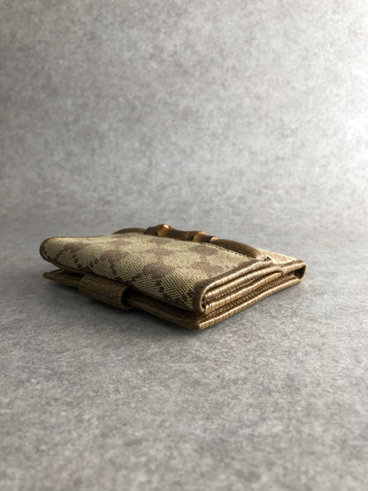 GUCCI Bamboo GG Canvas Folded Wallet Brown Vintage nex8st