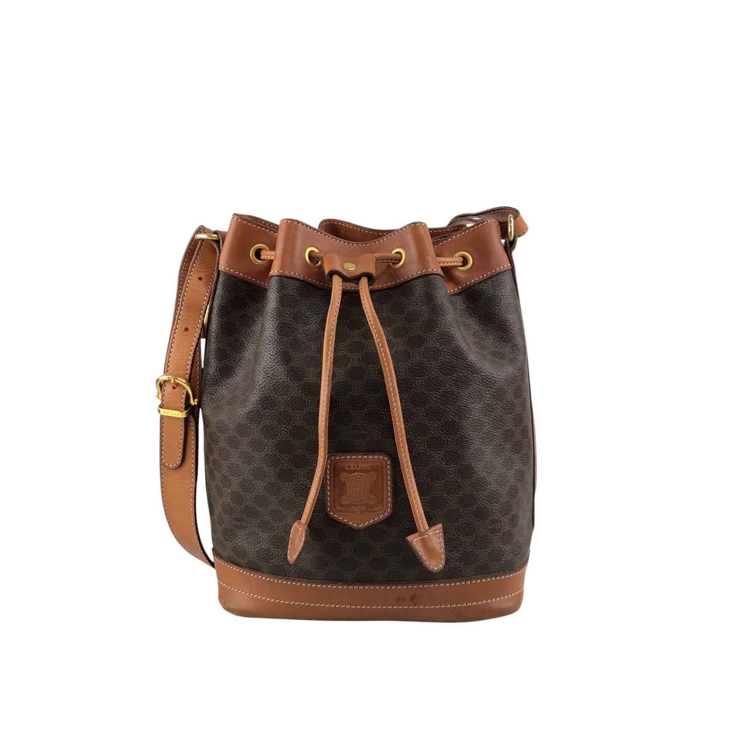 CELINE Macadam Blason Drawstring Shoulder bag Brown Vintage 2wtdcs