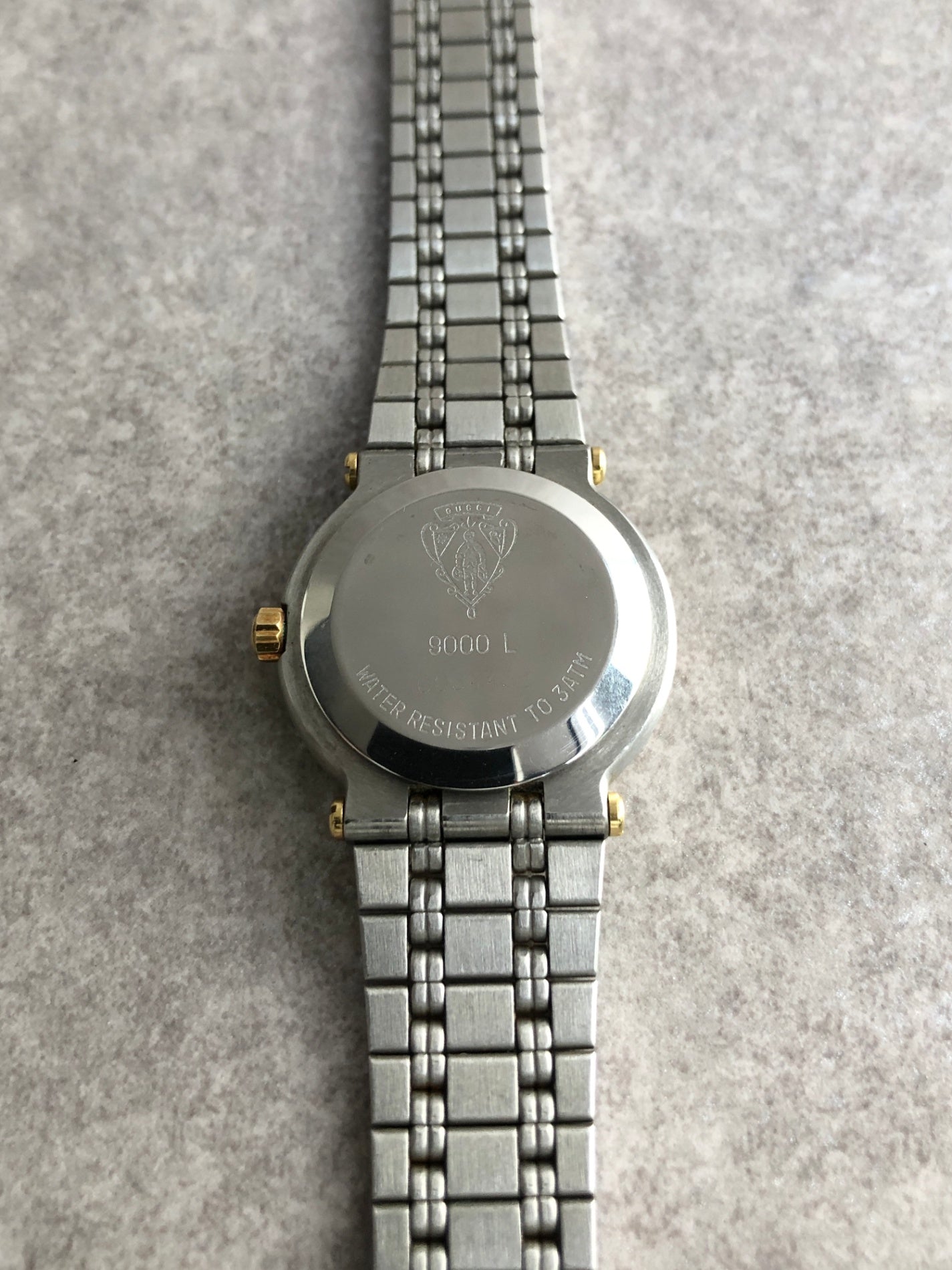 GUCCI Logo Quartz Watch Silver×Gold 9000L Vintage nv7cwc