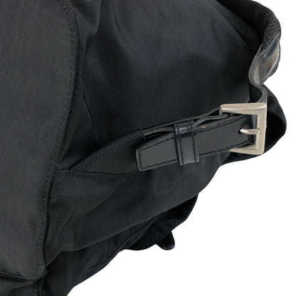 PRADA Tessuto Triangle Logo Front Buckle Double Pocket Backpack Black Vintage mkvbvj