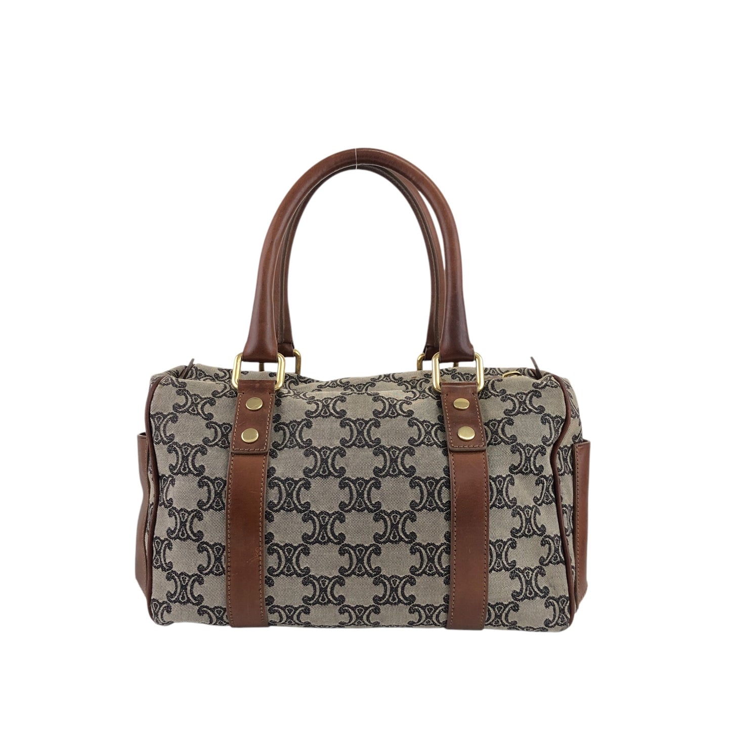 CELINE Blason Small Boston bag Handbag Beige Vintage ypu3vy