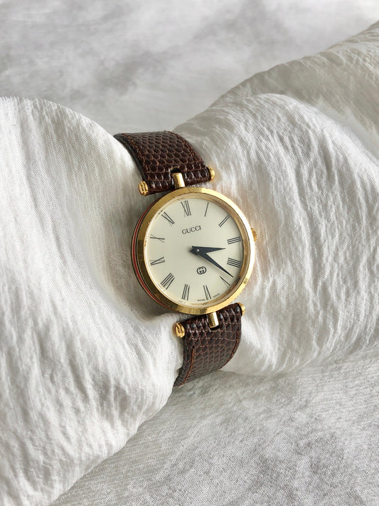 GUCCI Sherry Line Watch Gold×Brown Vintage bunxe7