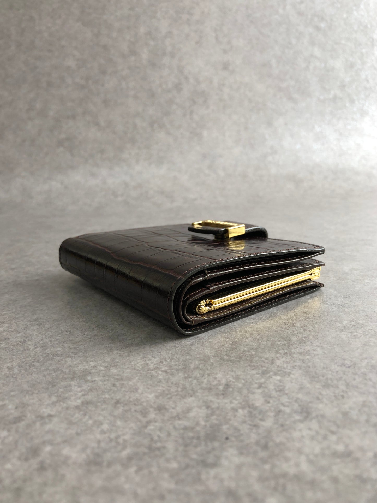 Yves Saint Laurent Logo Metal Clasp Folded Wallet Brown Vintage m5y3xv