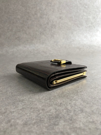 Yves Saint Laurent Logo Metal Clasp Folded Wallet Brown Vintage m5y3xv