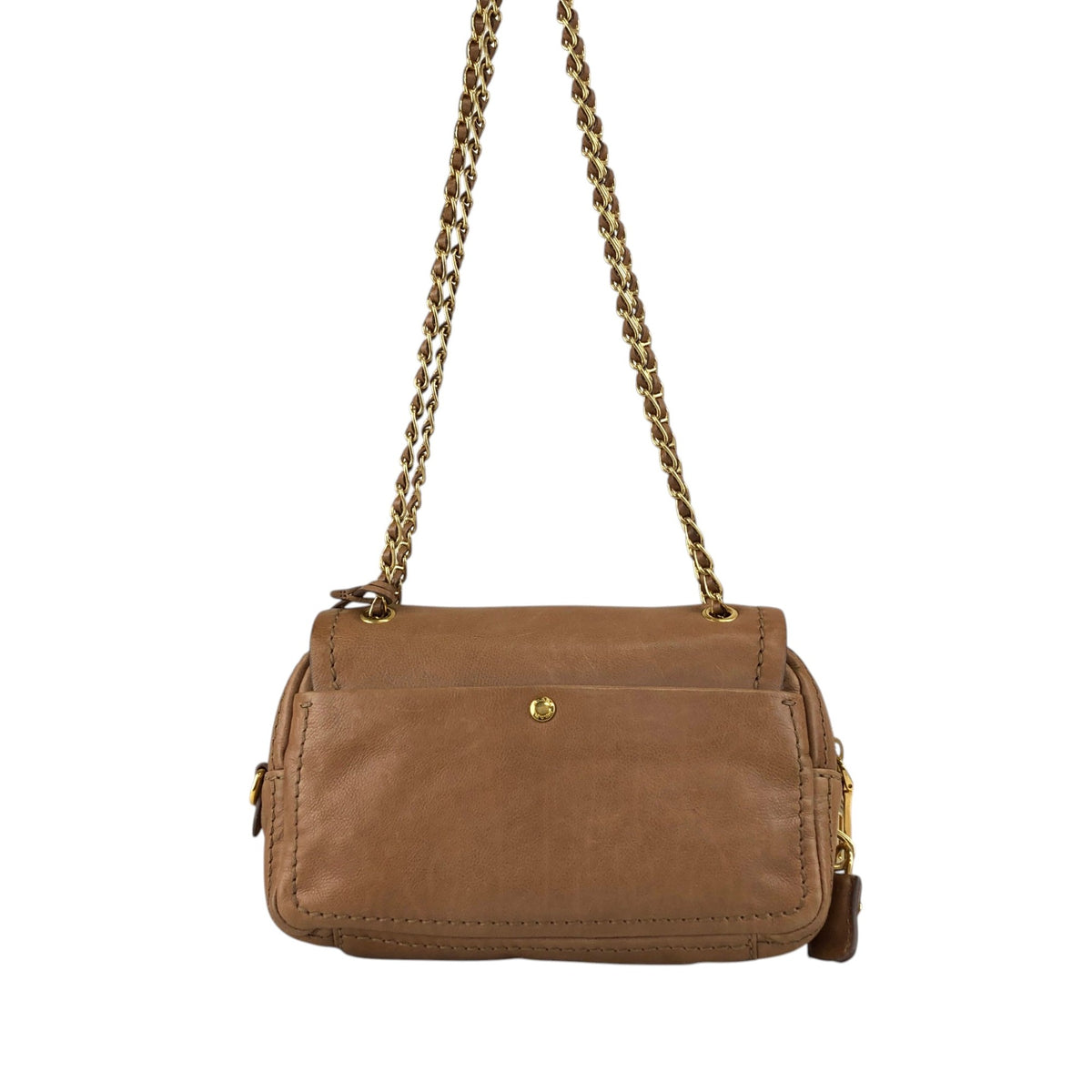 PRADA Logo Front Buckle Chain Shoulder bag Brown Vintage gkm4zp