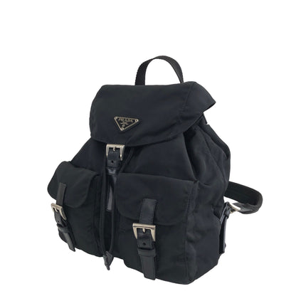 PRADA Triangle Logo Front Buckle Backpack Black Vintage hbt85k