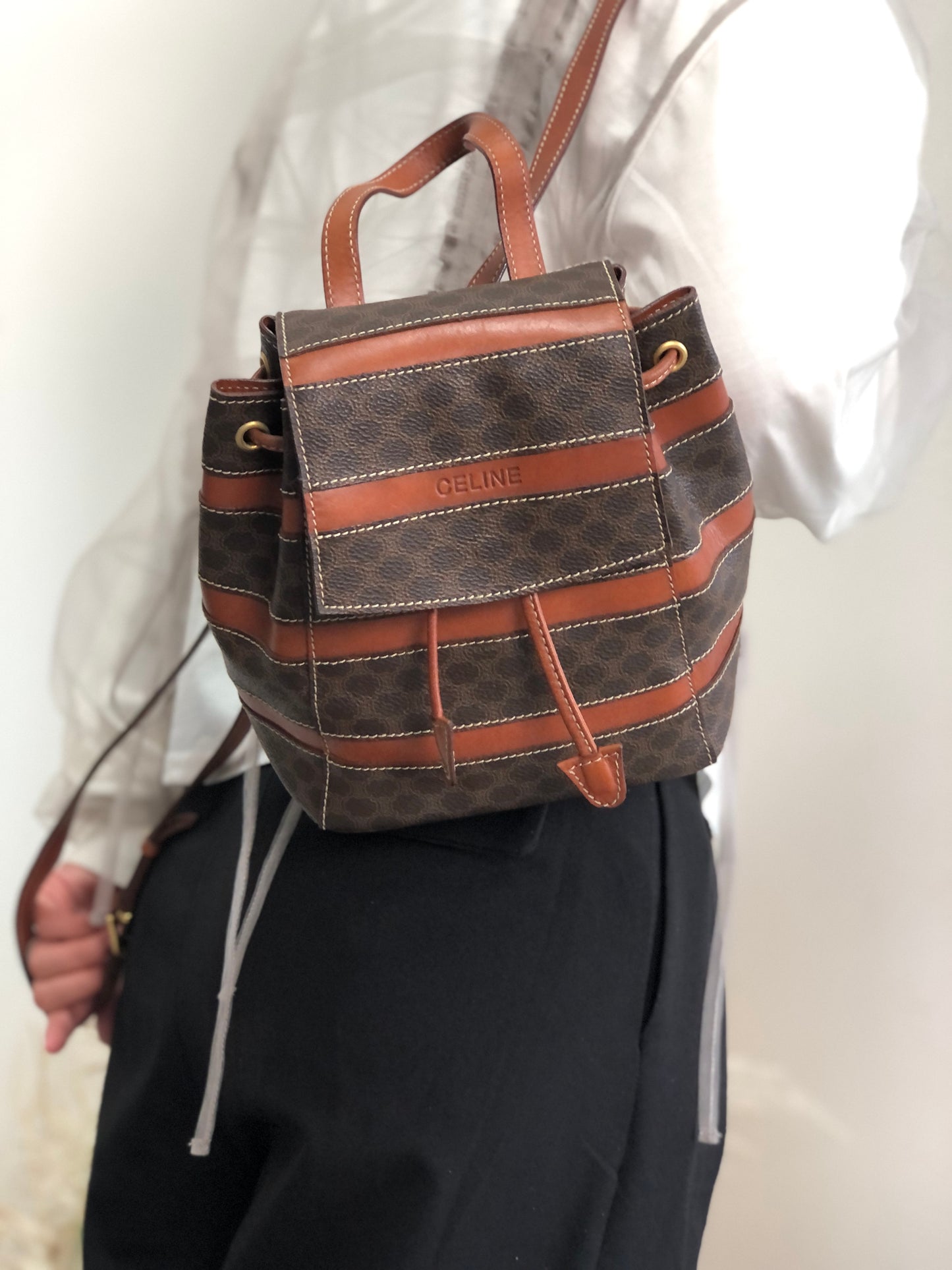 CELINE Macadam Logo Backpack Brown Vintage 32j7rc