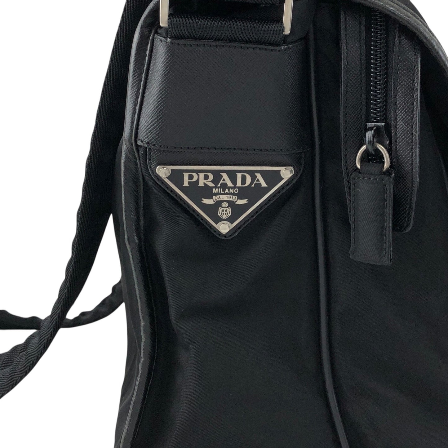 PRADA Tessuto Triangle Logo Front Buckle Shoulder bag Black Vintage n6kgte