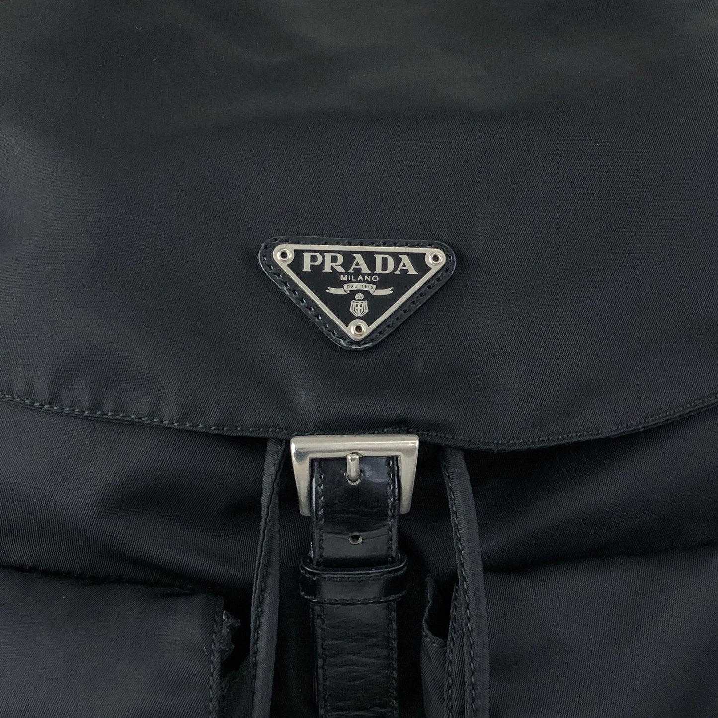 PRADA Tessuto Triangle Logo Double Pocket Backpack Black Vintage scciib