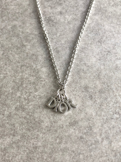 Christian Dior Logo Motif Necklace Silver Vintage 7uav88
