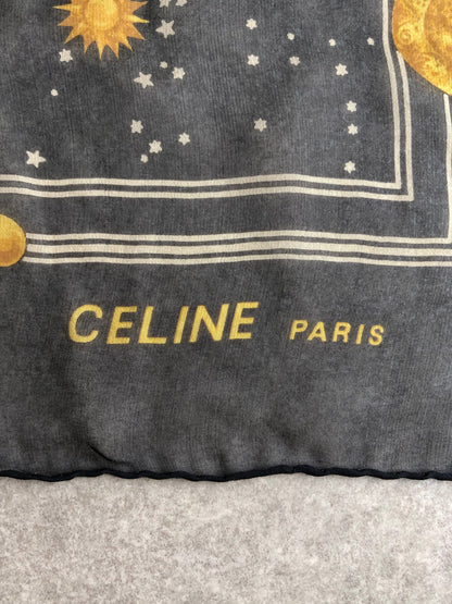 CELINE Blason Silk Scarf Navy Vintage rfgt75