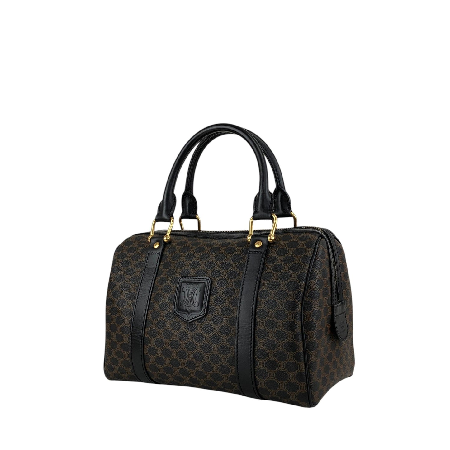 CELINE Macadam Blason Small Boston bag Handbag Black Vintage 5whgfy