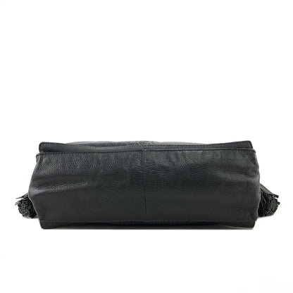 LOEWE Anagram Logo Motif Embossed Tassel Leather Drawstring Shoulder bag Black Vintage xpf265