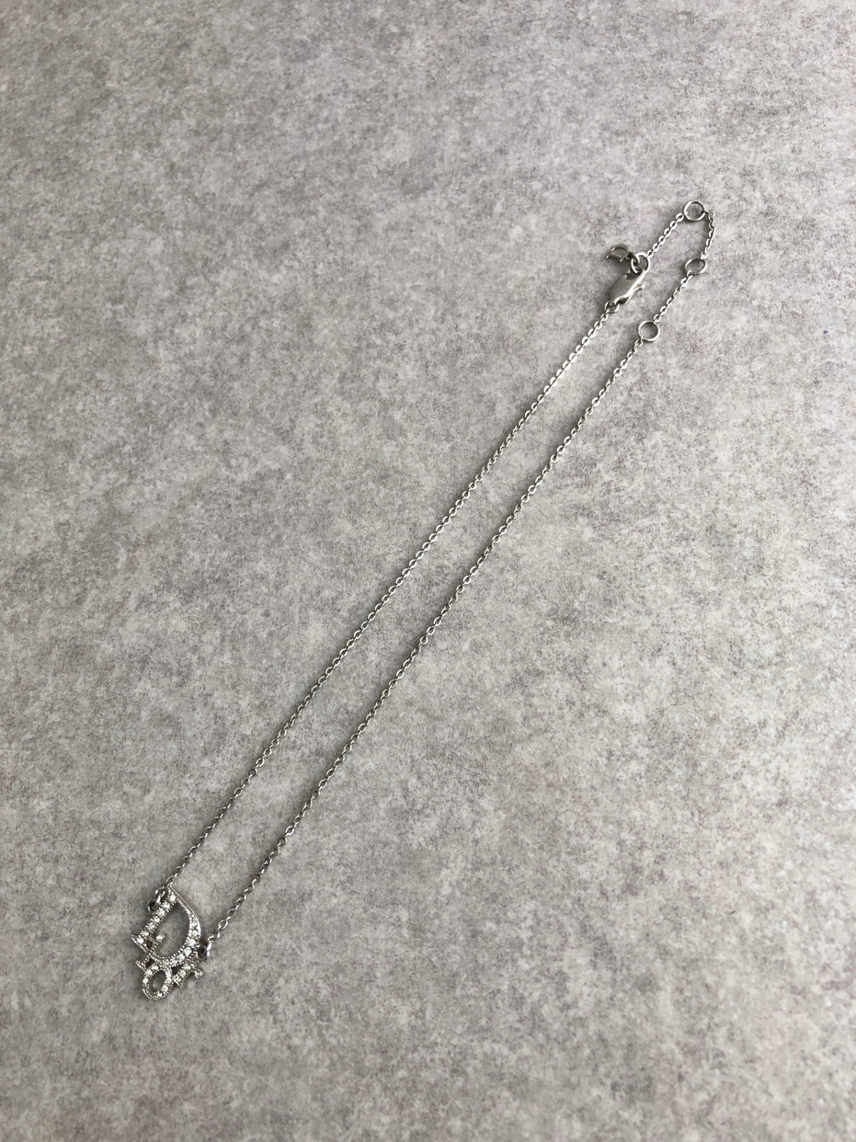Christian Dior Logo Motif Necklace Silver Vintage 4pcr23