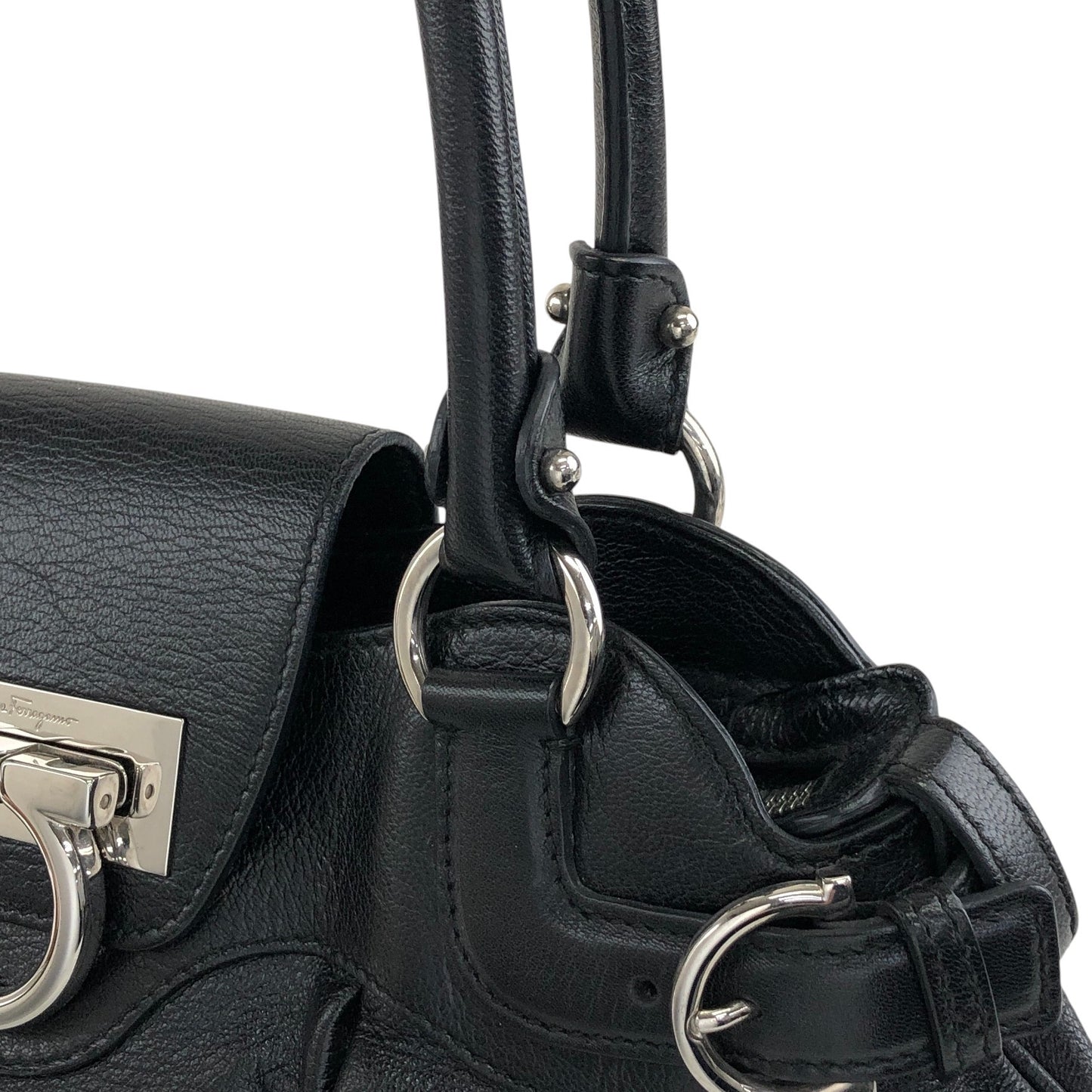 Salvatore Ferragamo Gancini Handbag Black Vintage mfbzax