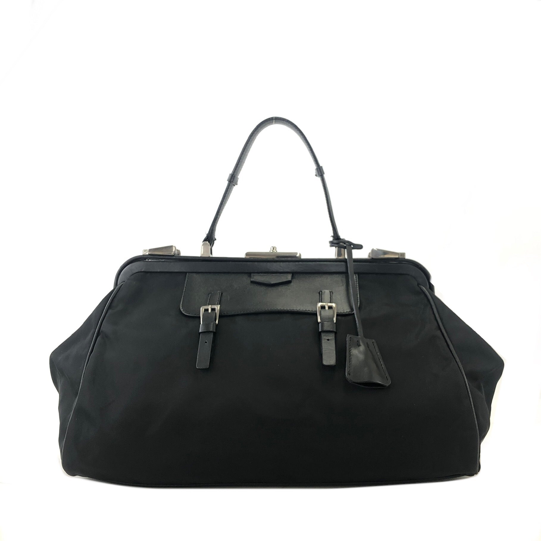 PRADA Triangle Logo Nylon Leather Boston bag Doctors bag Black Vintage –  VintageShop solo