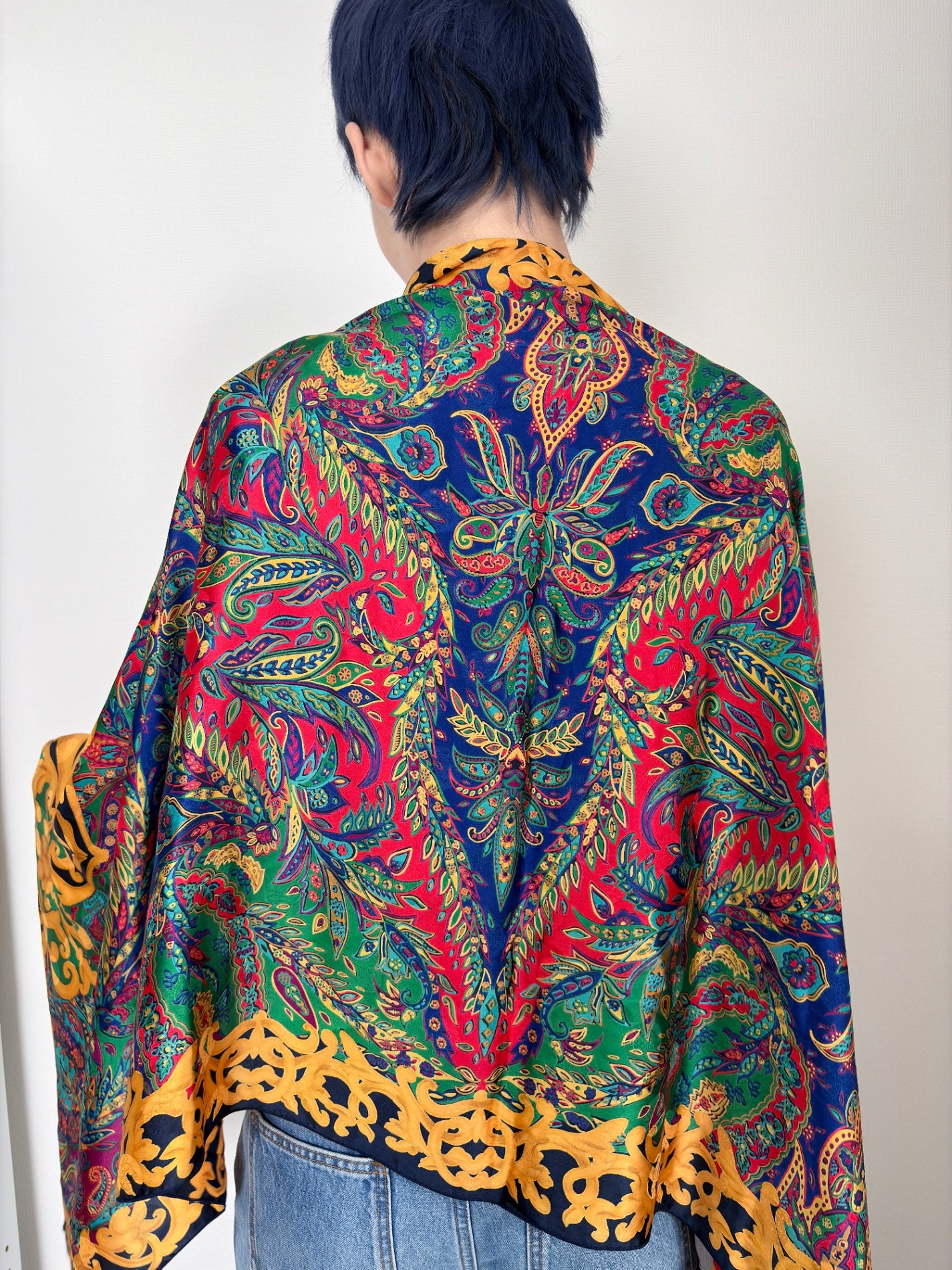 CELINE Silk Scarf Green×Blue Vintage ypfvjd