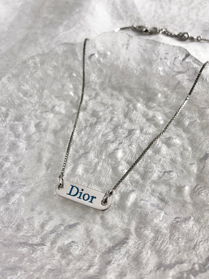 Christian Dior Logo Motif Necklace Silver Vintage cvjvv4