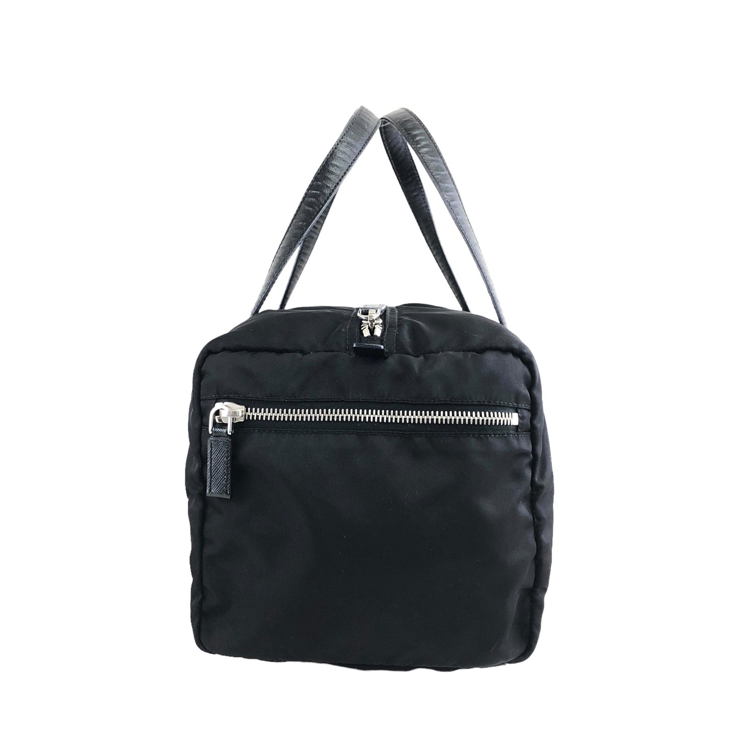 PRADA Triangle Logo Boston bag Handbag Black Vintage jpc7eg