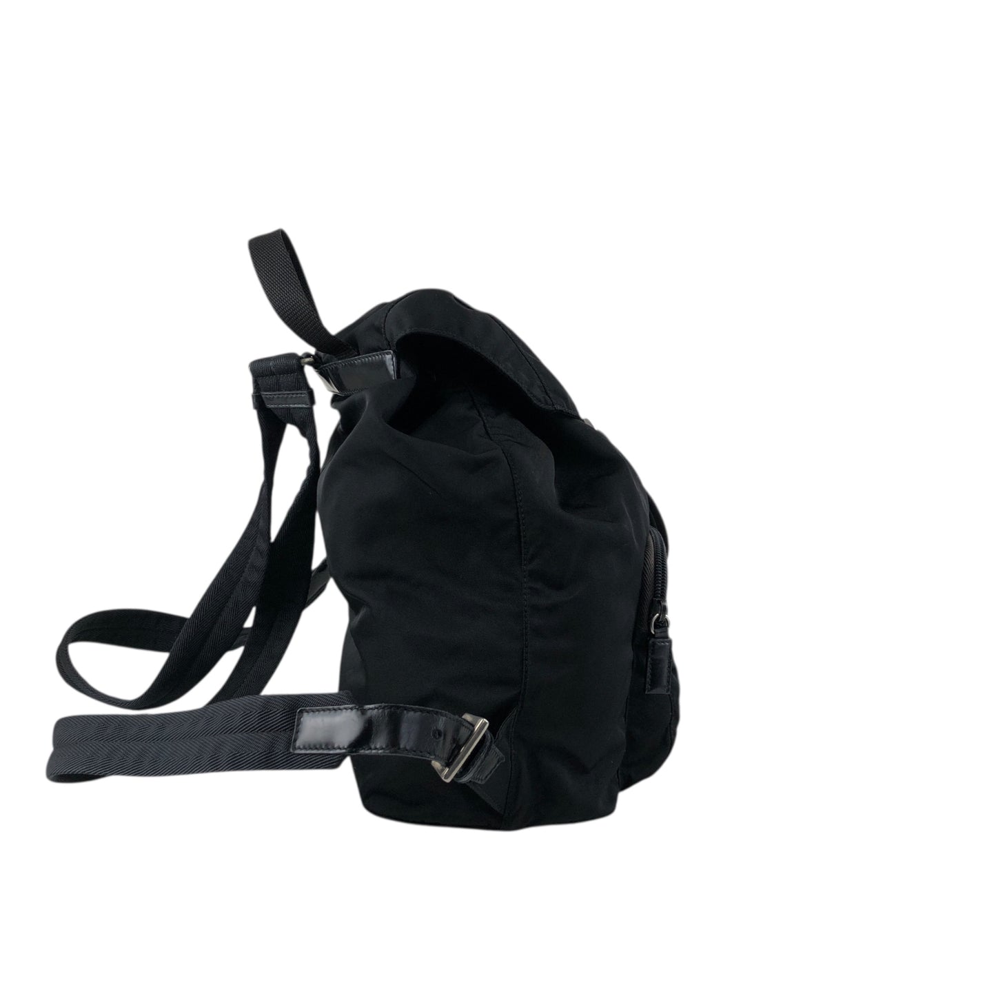 PRADA Tessuto Triangle Logo Front Buckle Backpack Black Vintage f788mi