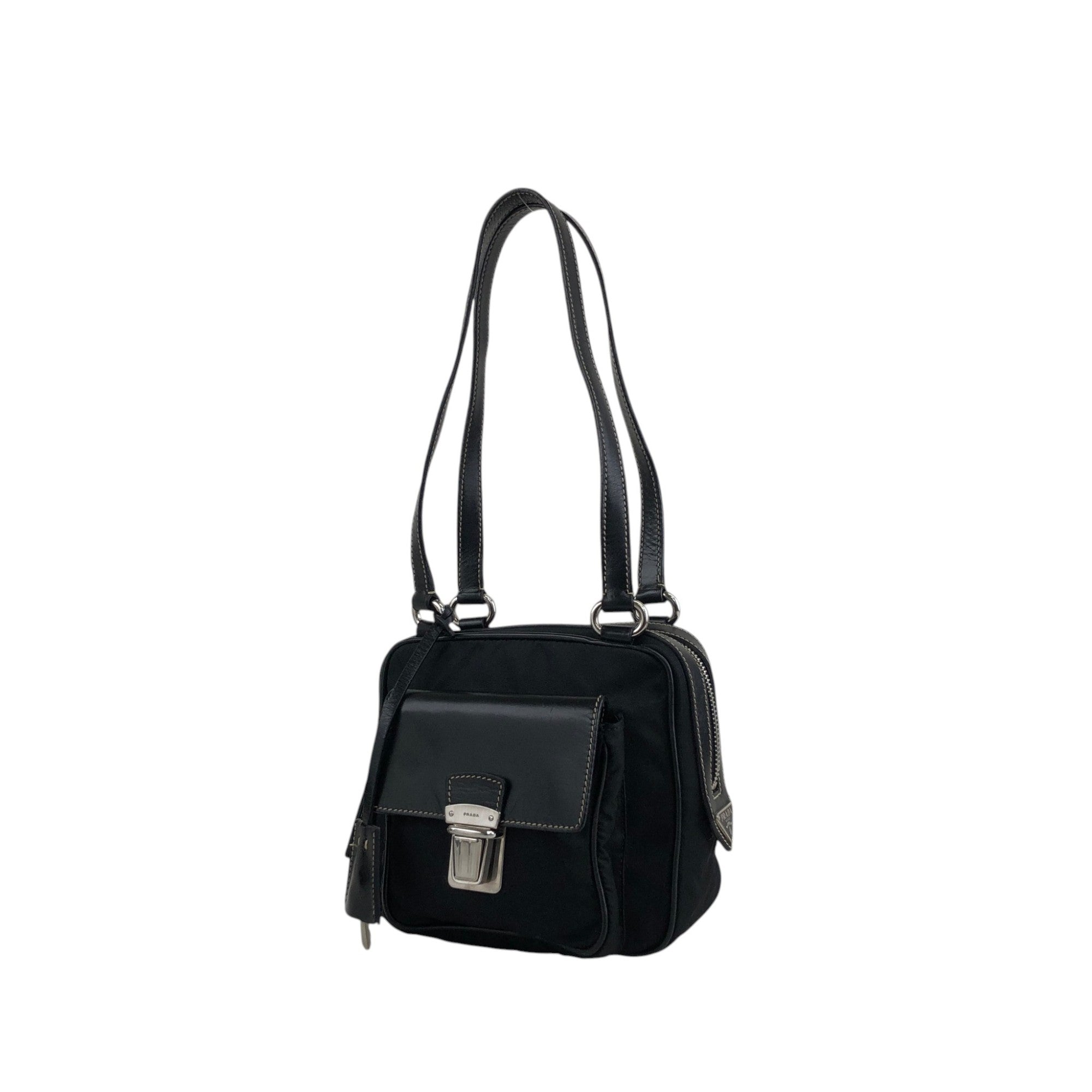 PRADA Triangle Logo Handbag Shoulder bag Black Vintage ntuyze