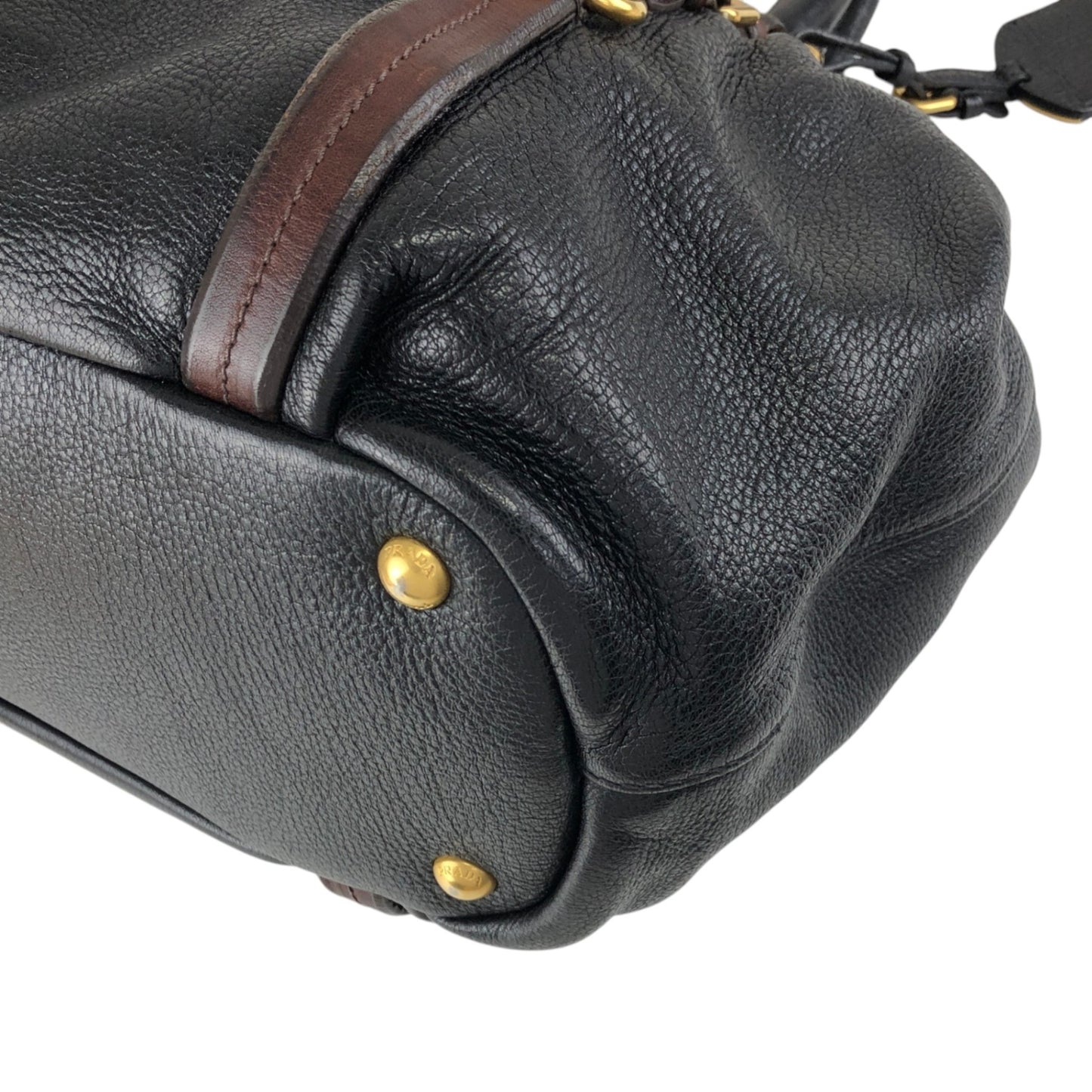PRADA Logo Handbag Totebag Black Vintage dcjbha