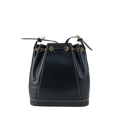 Yves Saint Laurent YSL Logo Stitch Drawstring Shoulder bag Black Vintage 2my7rj