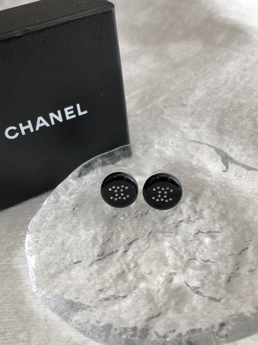 CHANEL Coco Mark Rhinestone Pierced Black Vintage wejixm