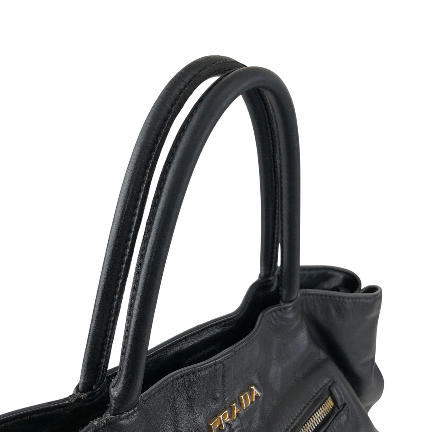 PRADA Logo Front Pocket Handbag Black Vintage gkw2r3