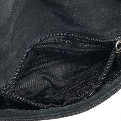 PRADA Triangle Logo Knit Shoulder bag Hobobag Black Vintage bdfyh6