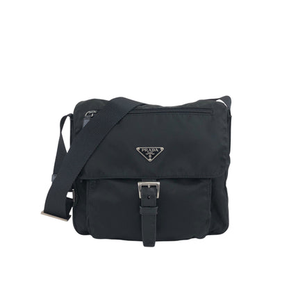 PRADA Triangle Logo Front Buckle Shoulder bag Black Vintage vzwn5s