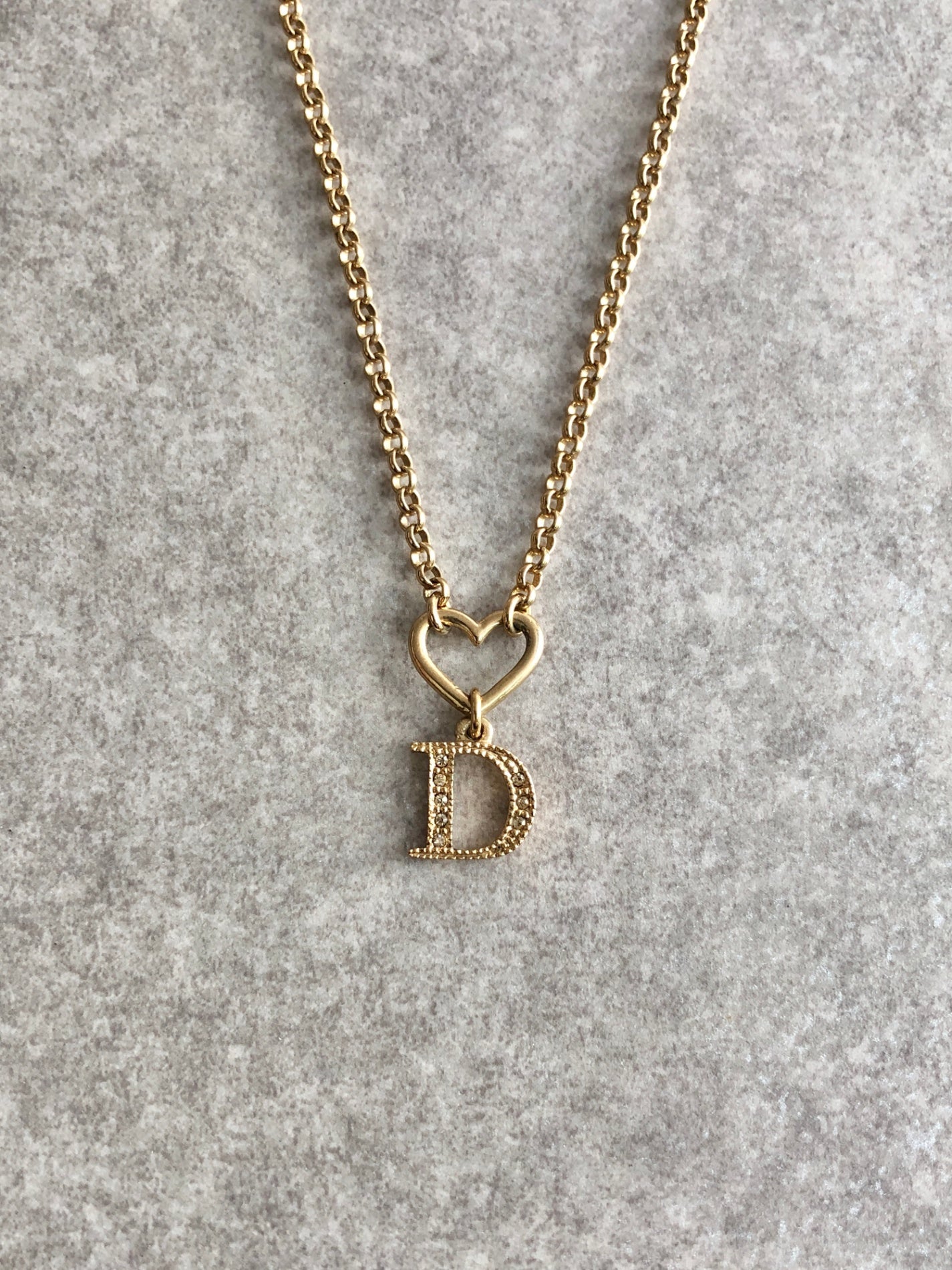 Christian Dior D Motif Rhinestone Necklace Gold Vintage yjzjbw