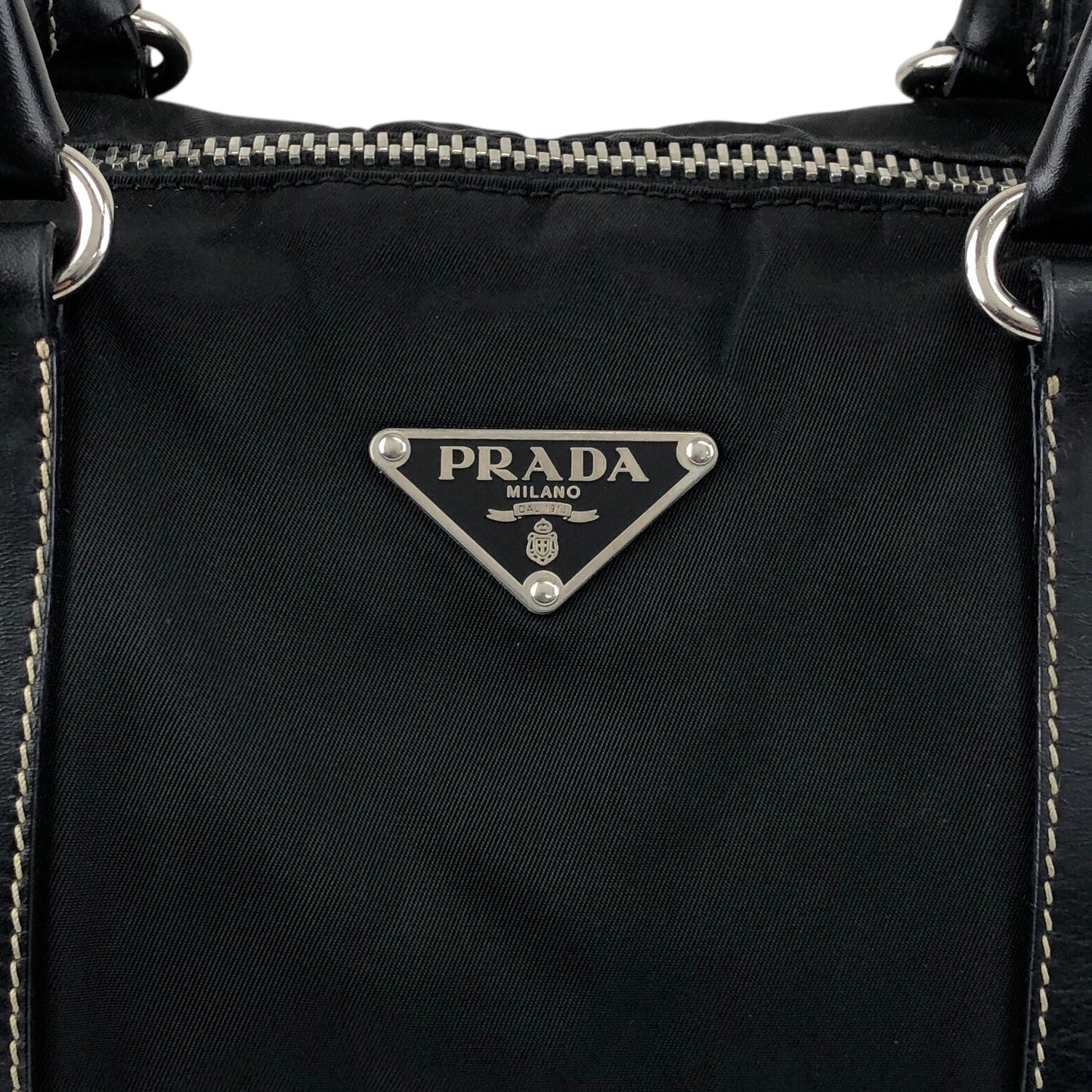PRADA Triangle Logo Small Boston bag Handbag Black Vintage ixt5hp