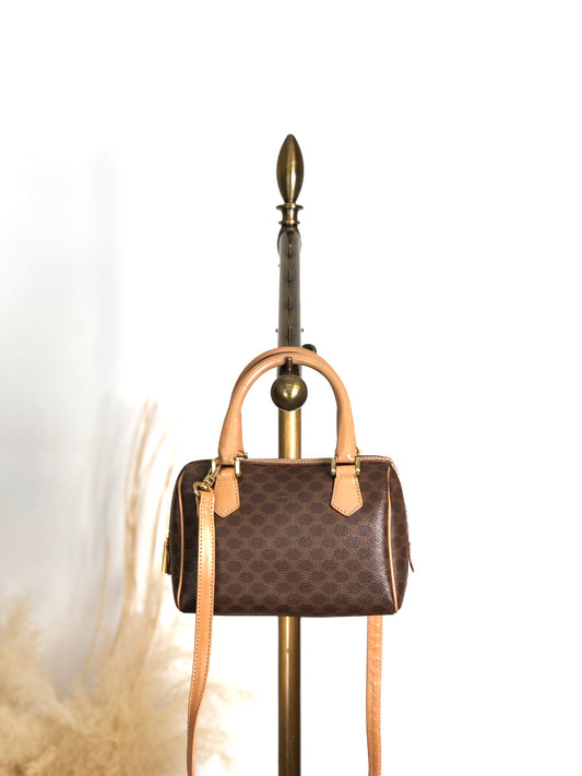 CELINE Macadam Blason Two-way Small Boston bag Shoulder bag Brown Vintage abbsfv