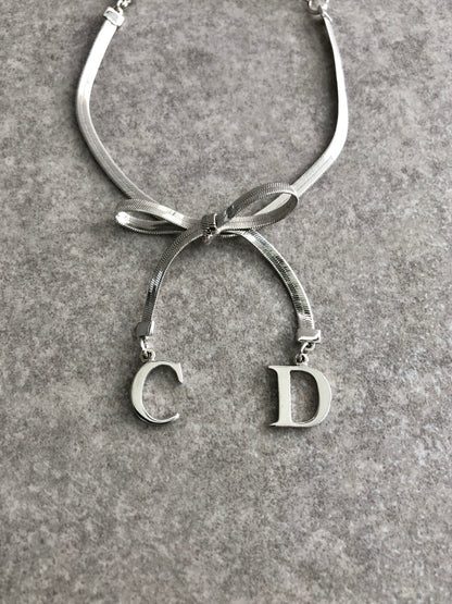 Christian Dior CD Logo Ribbon Bracelet Silver Vintage kkme85
