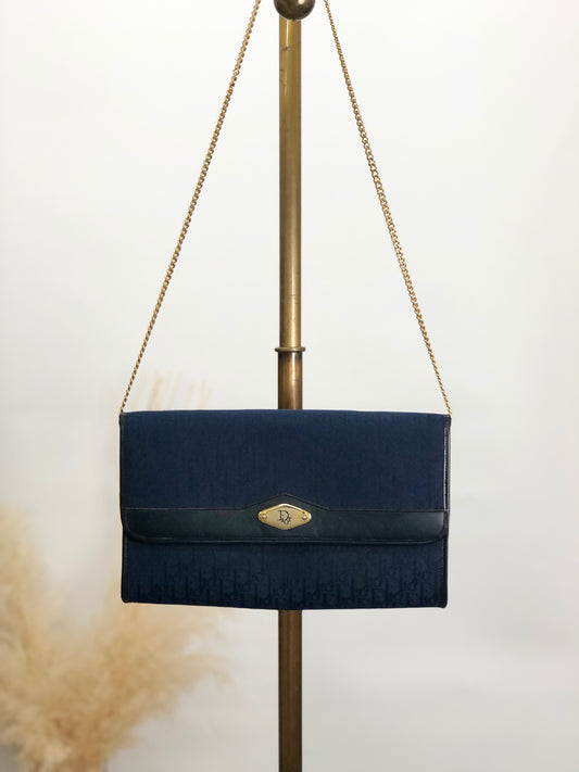 Christian Dior Trotter Chain Shoulder bag Navy Vintage bsad3g