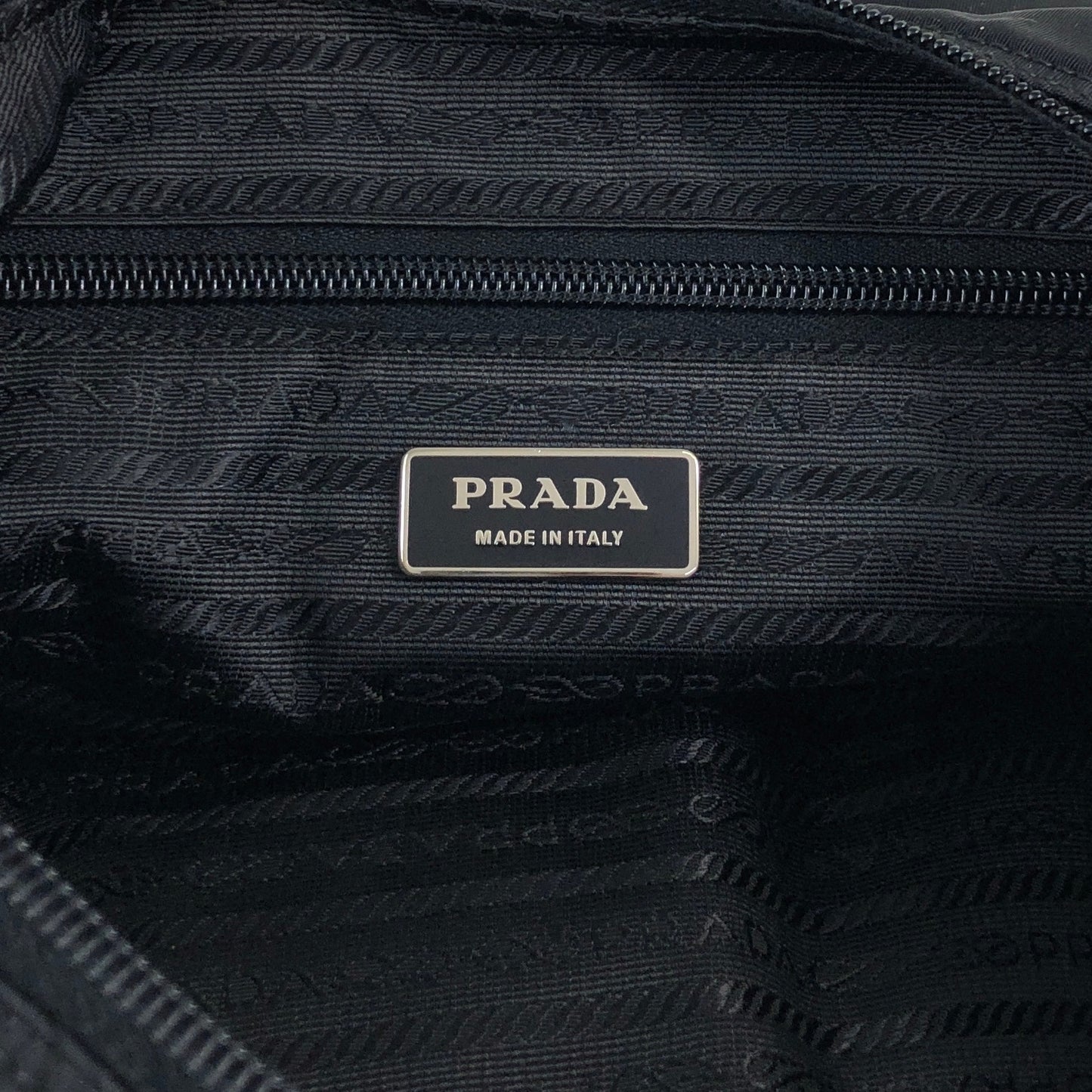 PRADA Tessuto Triangle Logo Front Pocket Shoulder bag Black Vintage 5ia535