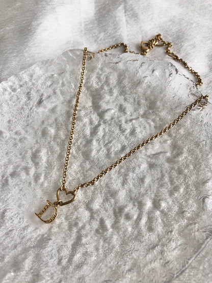 Christian Dior D Motif Rhinestone Necklace Gold Vintage yjzjbw