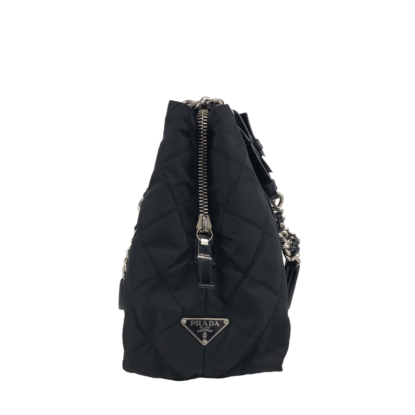 PRADA Triangle Logo Chain Shoulder bag Black Vintage 4gbnas