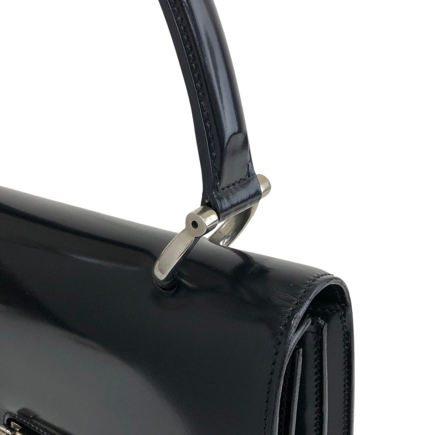 CELINE Gancini Double Flap Top Handle Handbag Black Vintage ku22zn