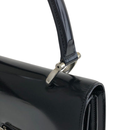 CELINE Gancini Double Flap Top Handle Handbag Black Vintage ku22zn